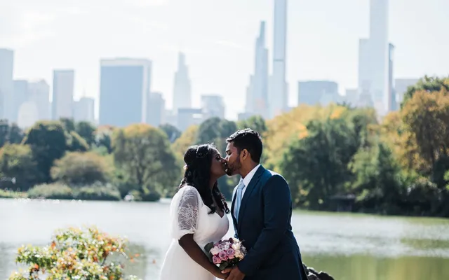 A couple planning an intimate elopement in New York City