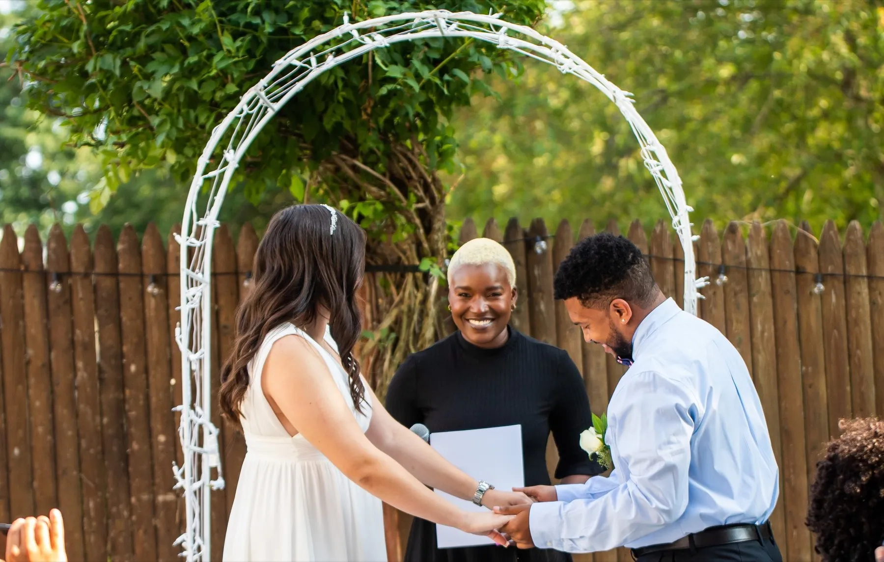 Leslie + Michael exchanging vows at Bridgeport, CT