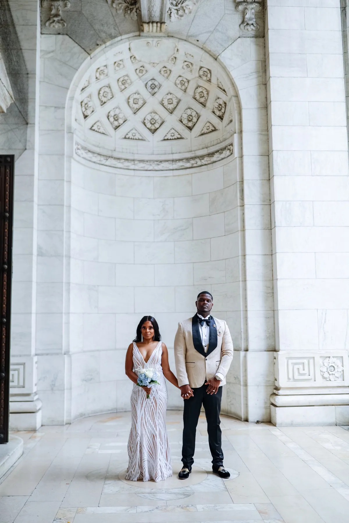 Patricia + Allen exchanging vows at New York Public Library, Stephen A Schwarzman Building