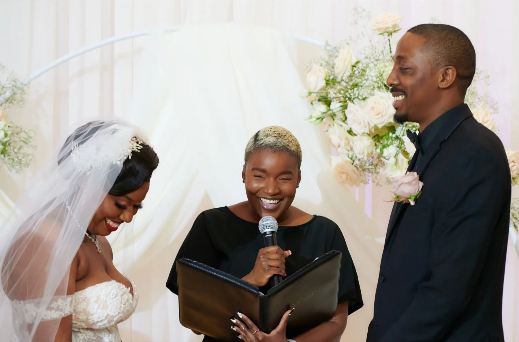 Danielle + Jermaine exchanging vows at The J Loft, Brooklyn, NY Sister venue: W Loft Weddings