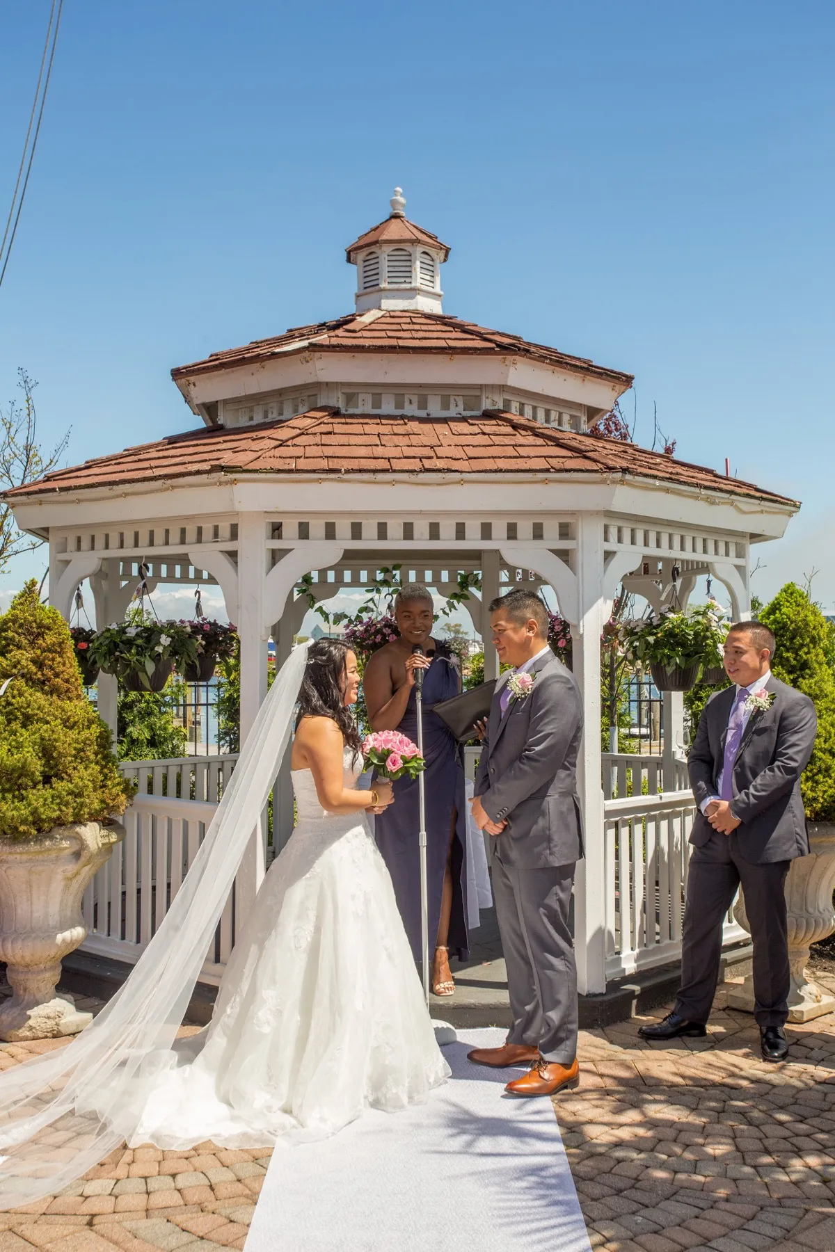 Stephanie + Justin during their custom wedding ceremony