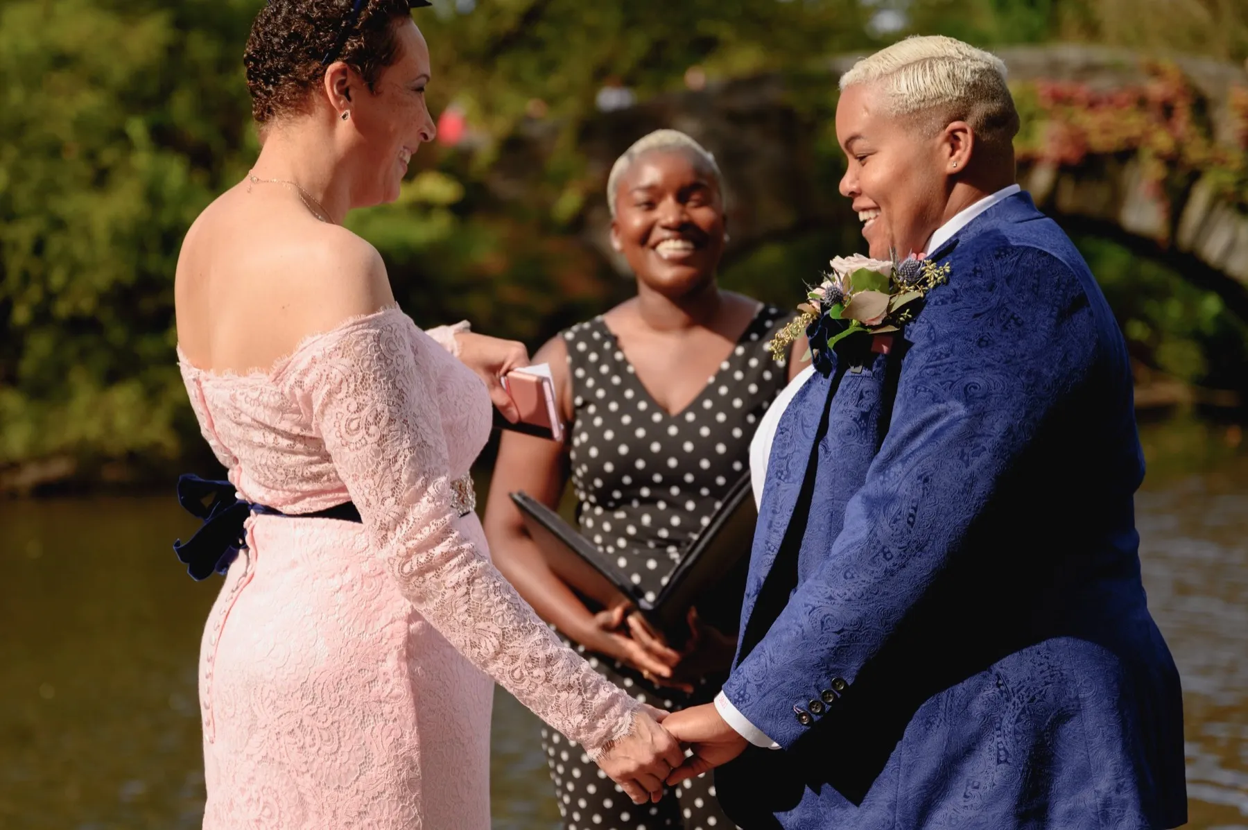 Veronica + Julie wedding portrait at Gapstow Bridge, Central Park Wedding