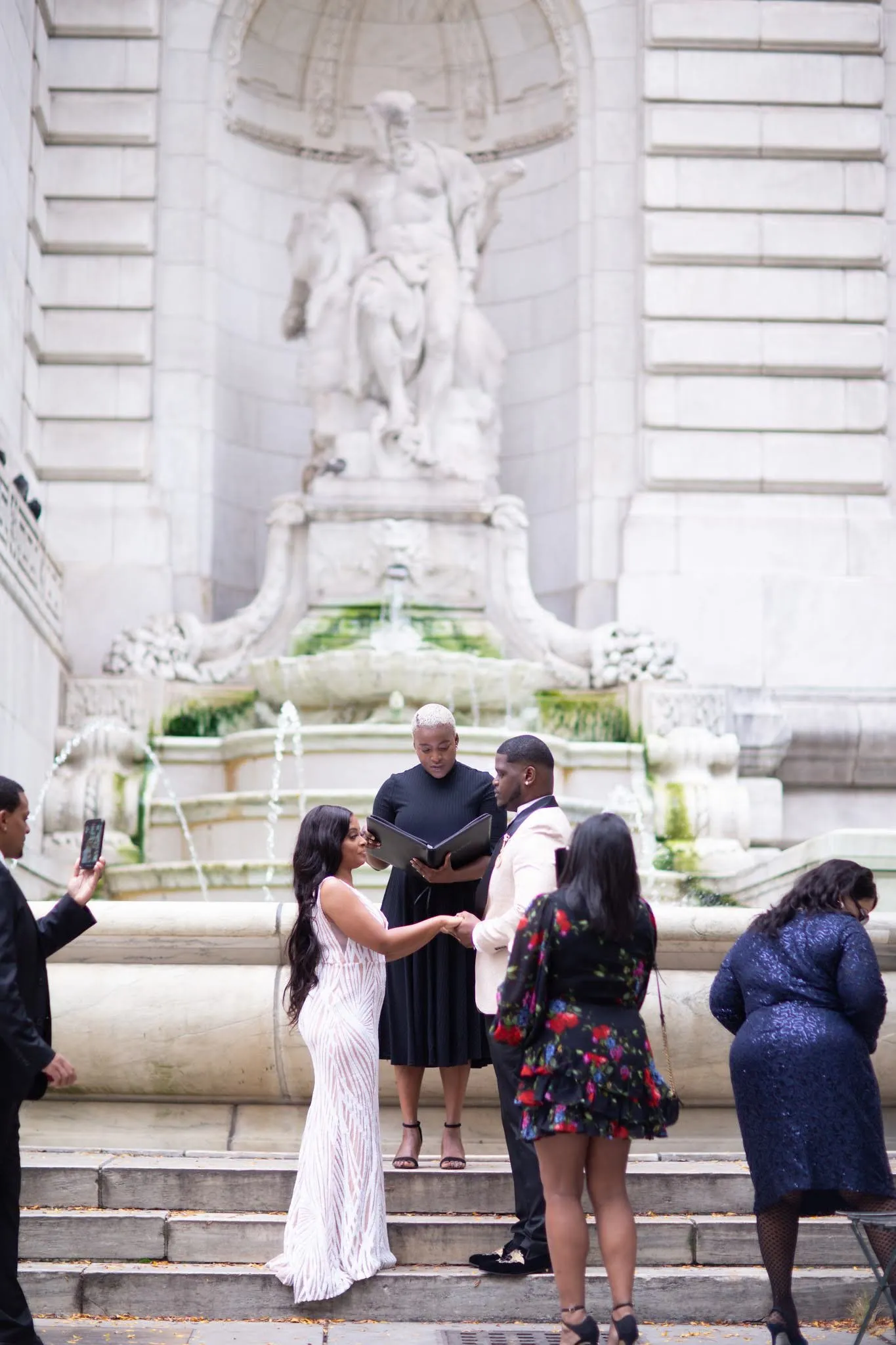 Patricia + Allen wedding portrait at New York Public Library, Stephen A Schwarzman Building