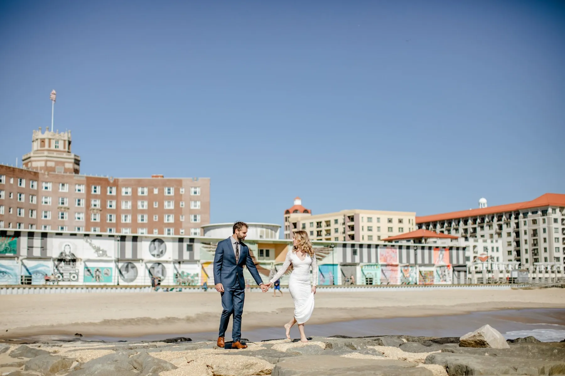 Gina + Matt celebrating after the ceremony at Tim McLoone's Supper Club, Asbury Park NJ