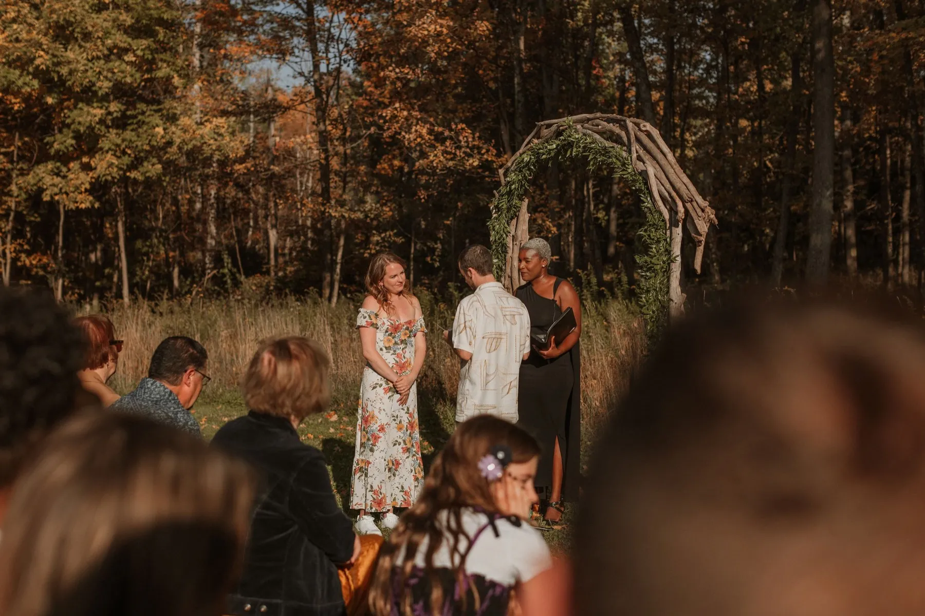 Makena + Eric celebrating after the ceremony at New Beginnings Farmstead, Kingston, NY