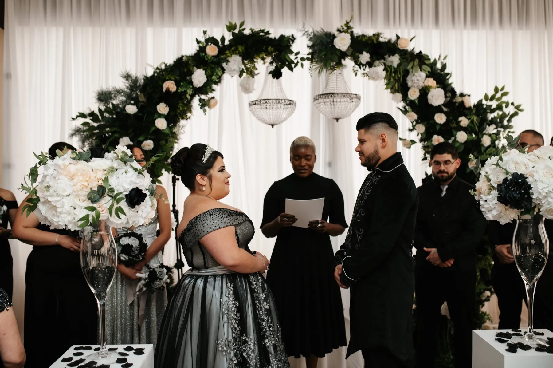 Erika + Willie exchanging vows at The Elan, Lodi, NJ