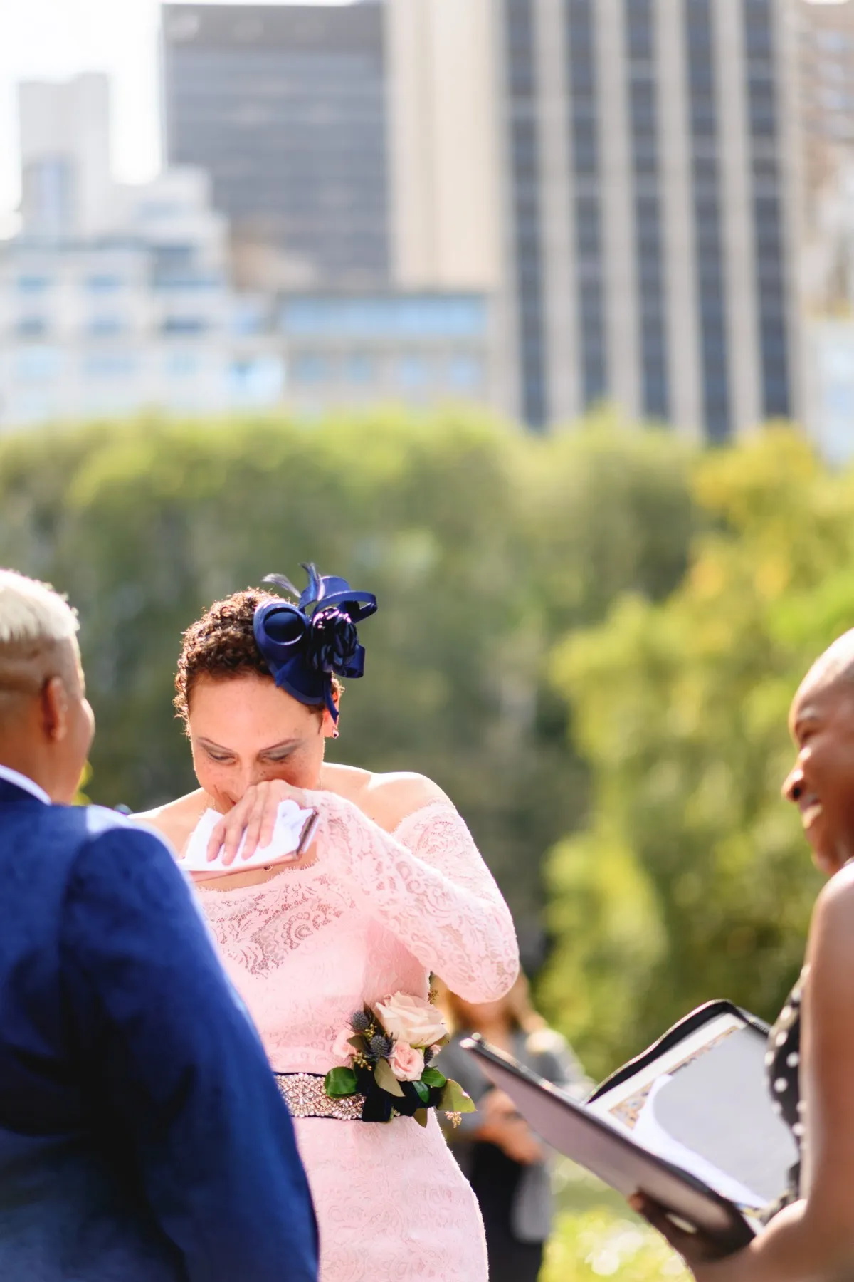 Veronica + Julie exchanging vows at Gapstow Bridge, Central Park Wedding