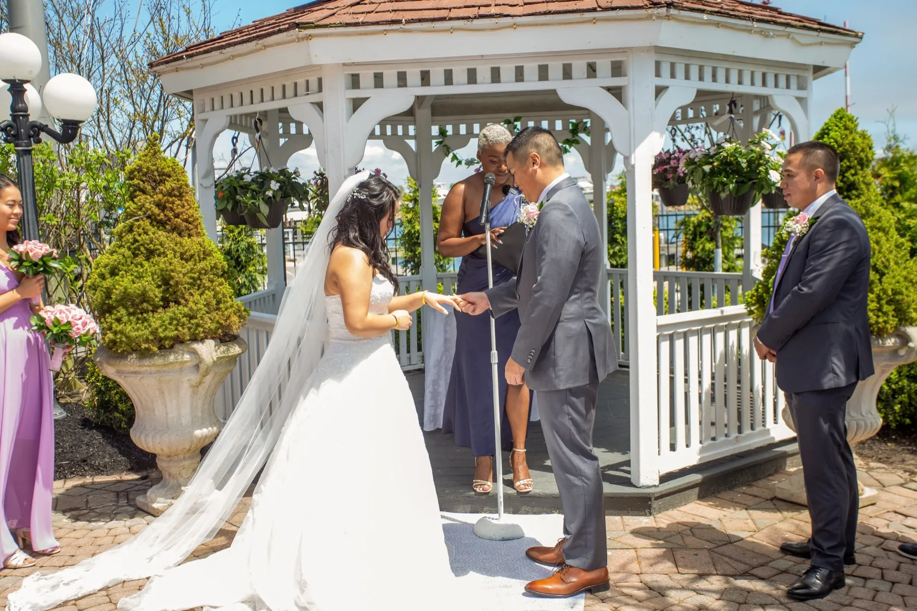 Stephanie + Justin during their custom wedding ceremony