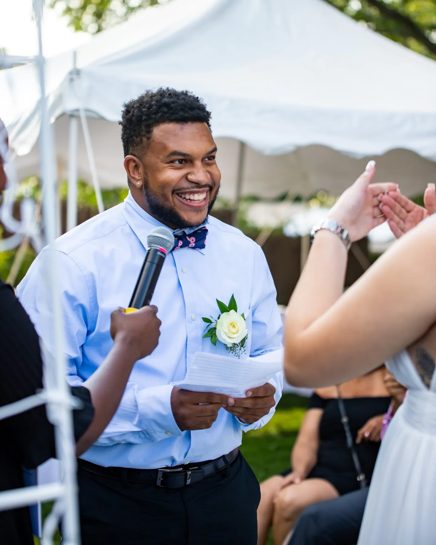 Leslie + Michael celebrating after the ceremony at Bridgeport, CT