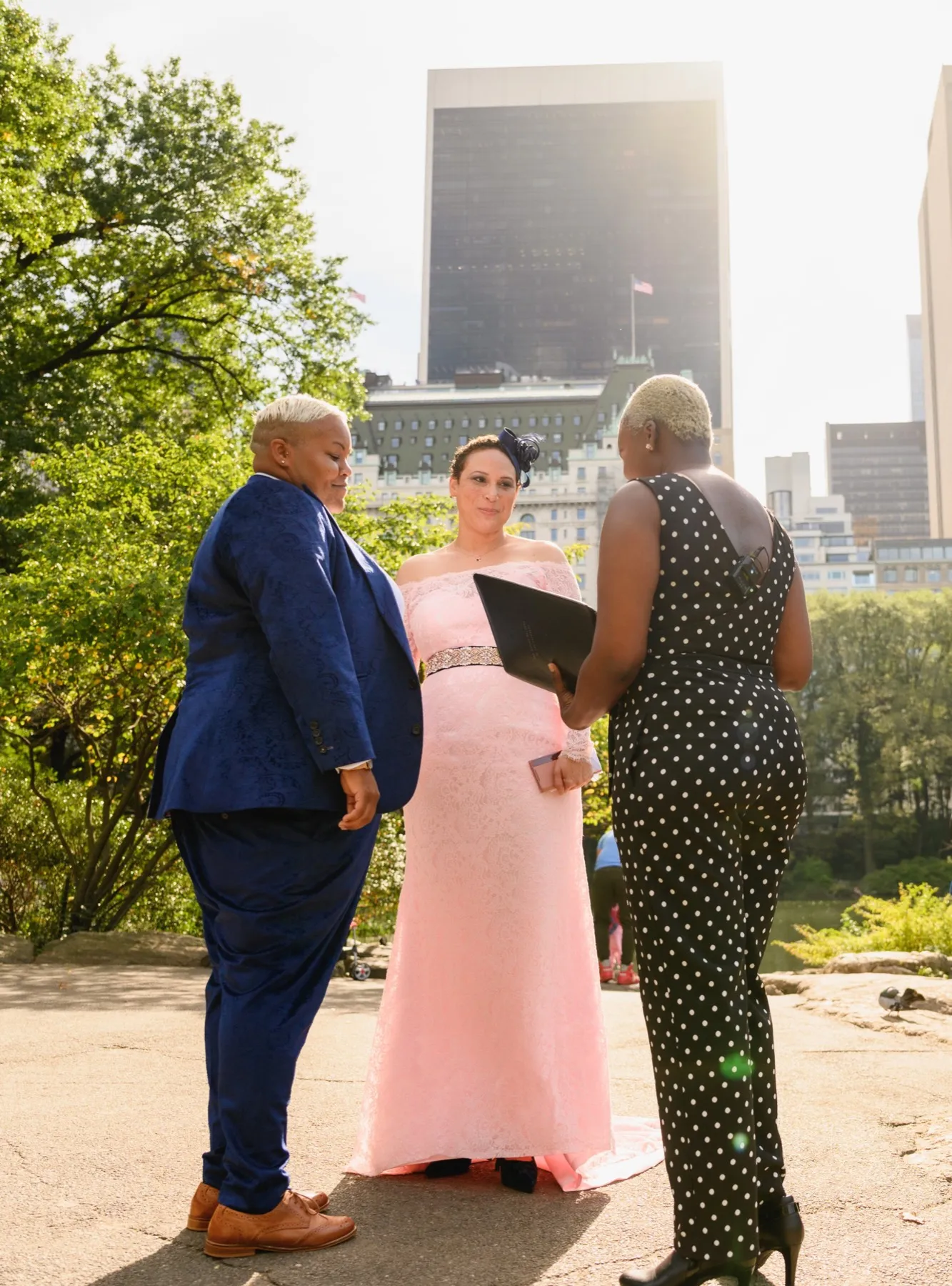 Veronica + Julie wedding ceremony at Gapstow Bridge, Central Park Wedding