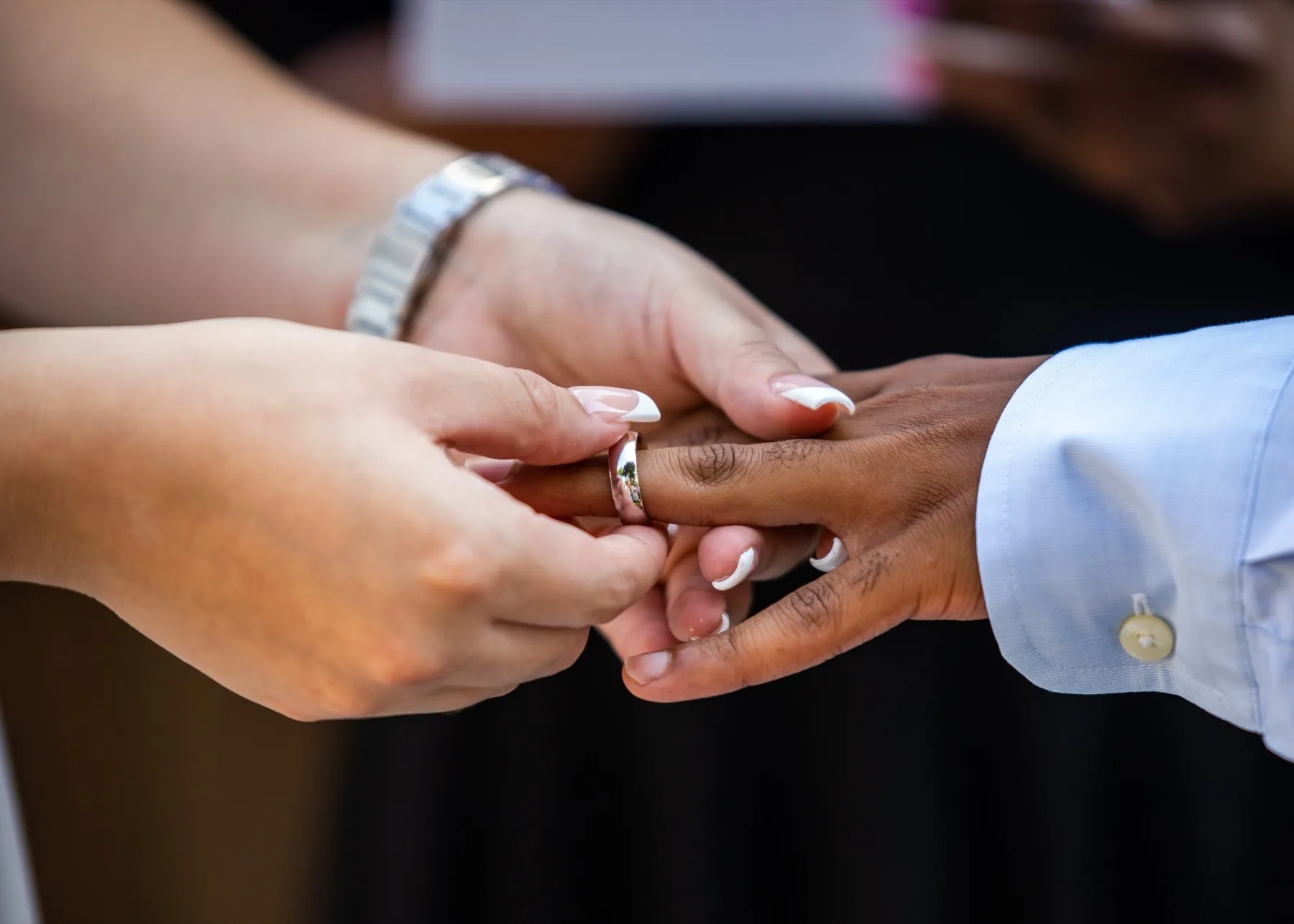 Leslie + Michael exchanging vows at Bridgeport, CT