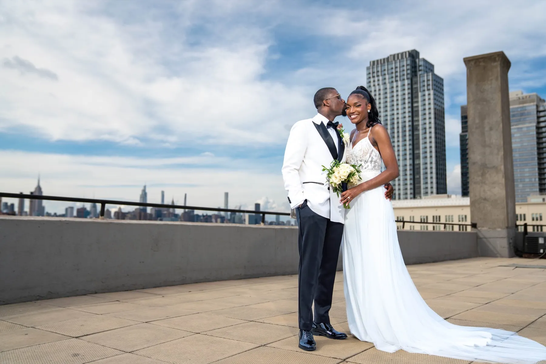 Arielle + Romell wedding portrait at The W Loft, Brooklyn, NY