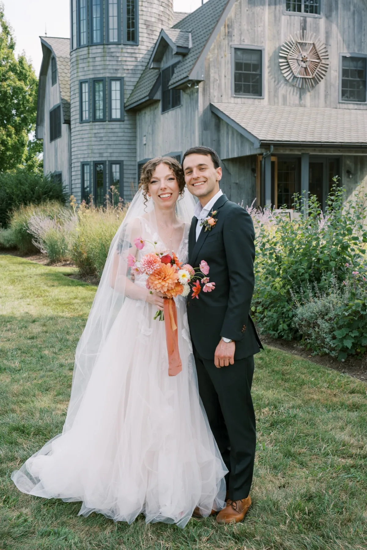 Zoie + Mark celebrating after the ceremony at Sunny River Estates, Hudson Valley, NY