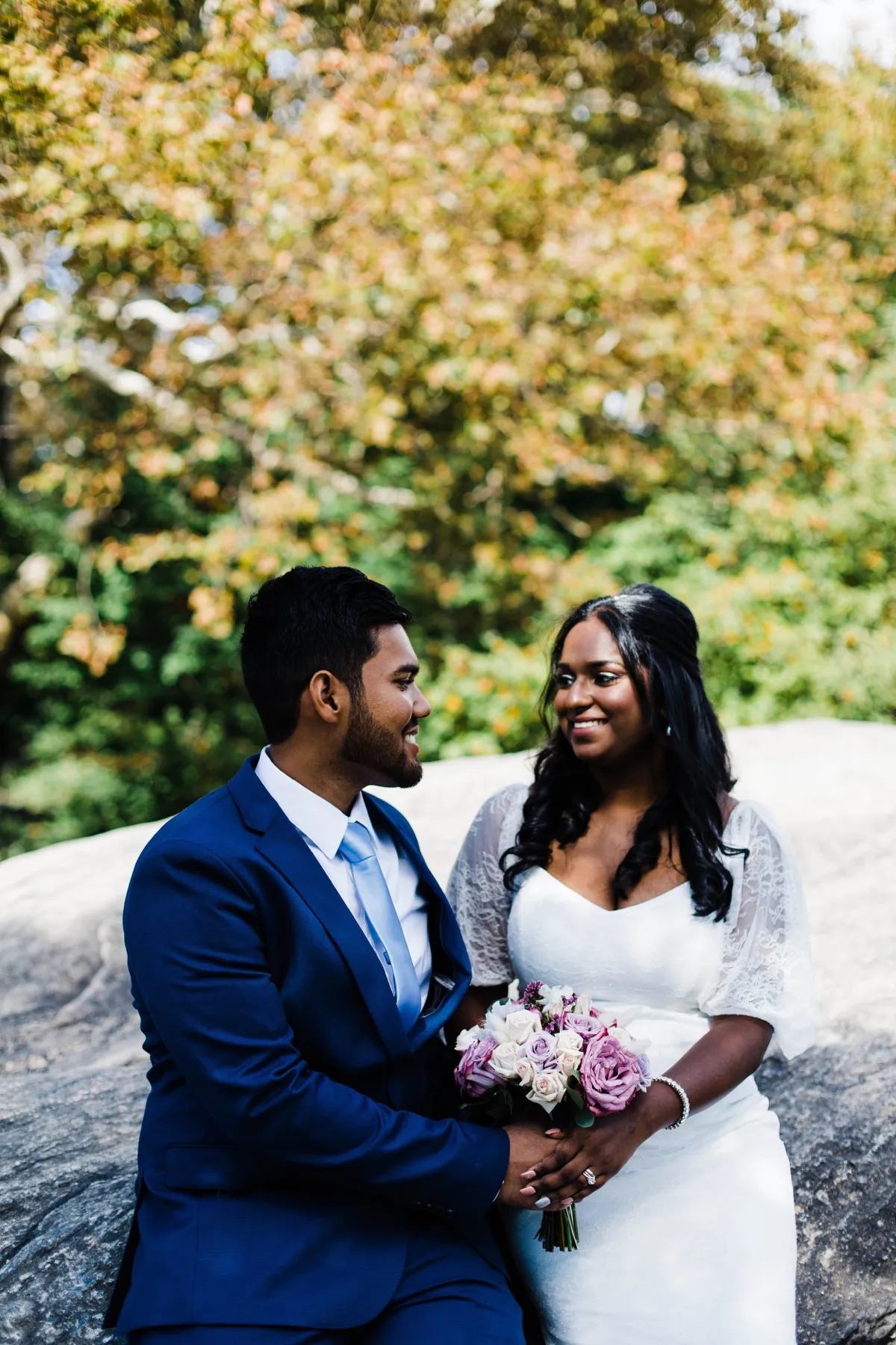 Clashani + Gihan celebrating after the ceremony at Ladies Pavilion, Central Park Wedding