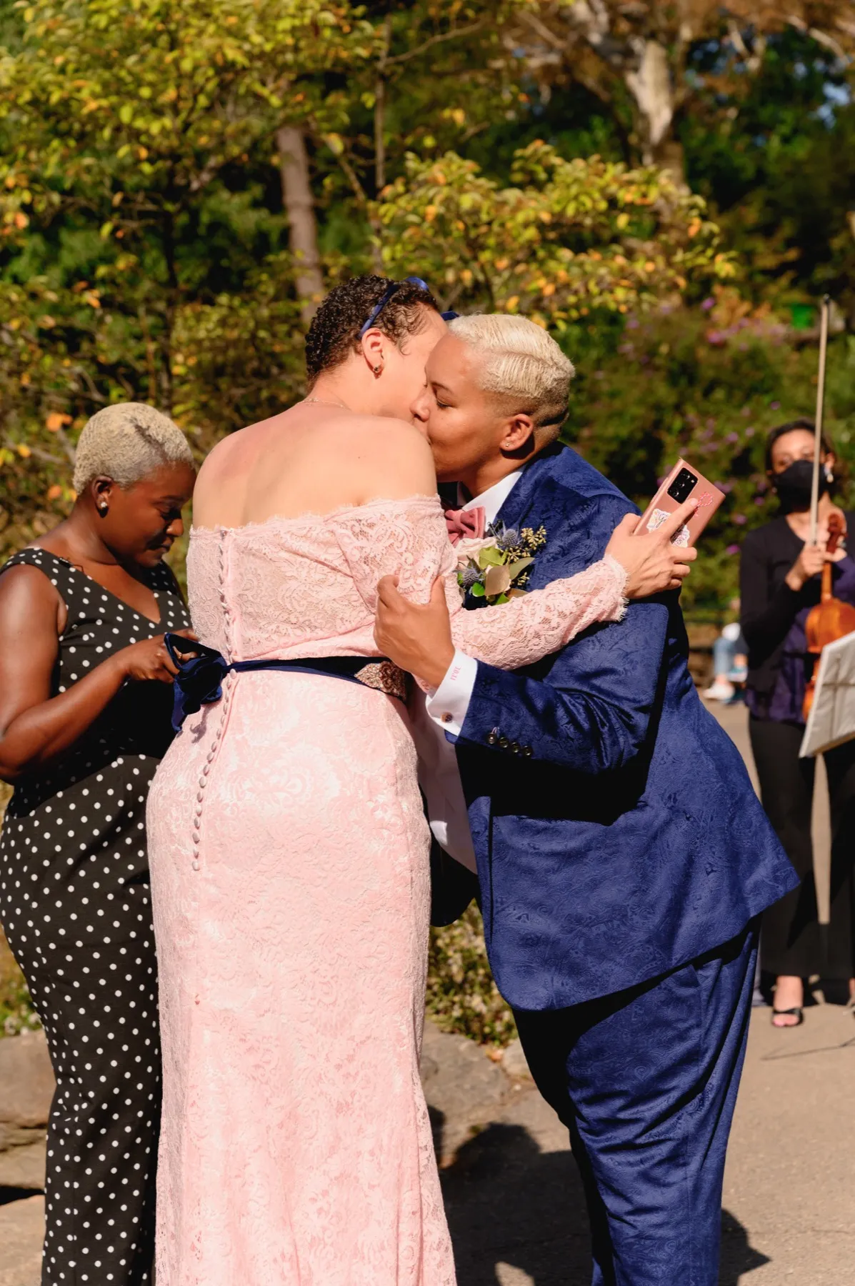 Veronica + Julie wedding ceremony at Gapstow Bridge, Central Park Wedding