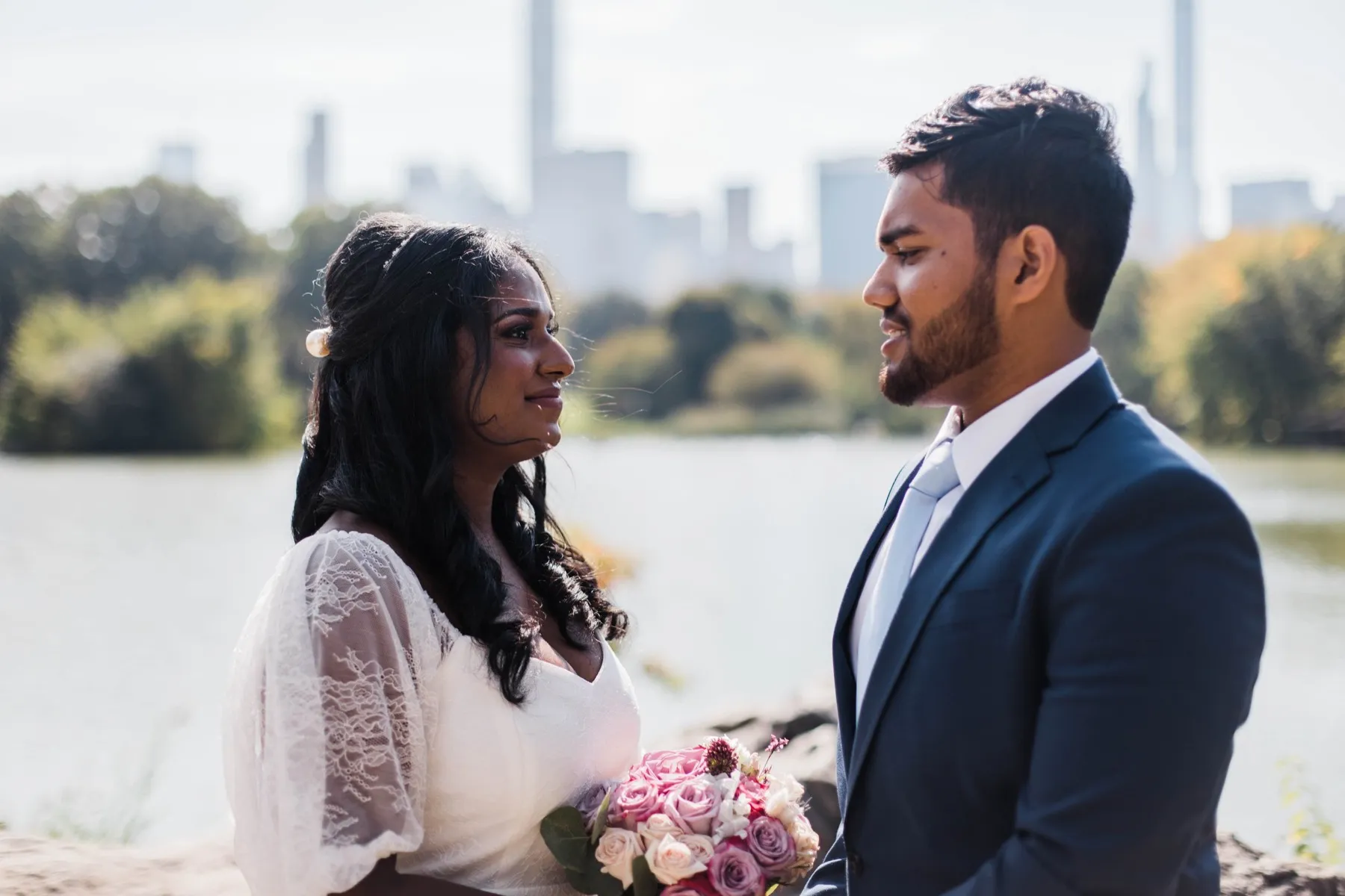Clashani + Gihan celebrating after the ceremony at Ladies Pavilion, Central Park Wedding