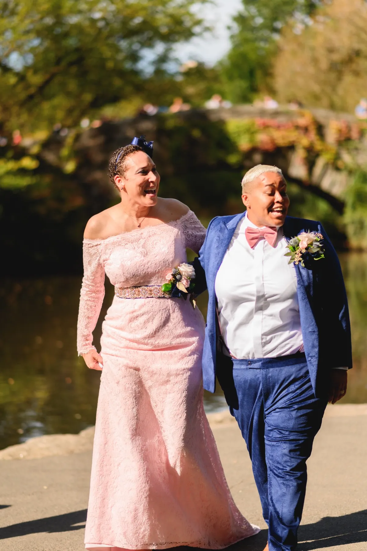 Veronica + Julie exchanging vows at Gapstow Bridge, Central Park Wedding