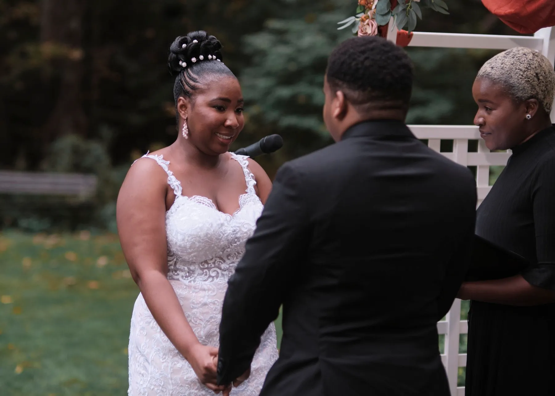 Hygdrea + Alex celebrating after the ceremony at East Hampton, CT