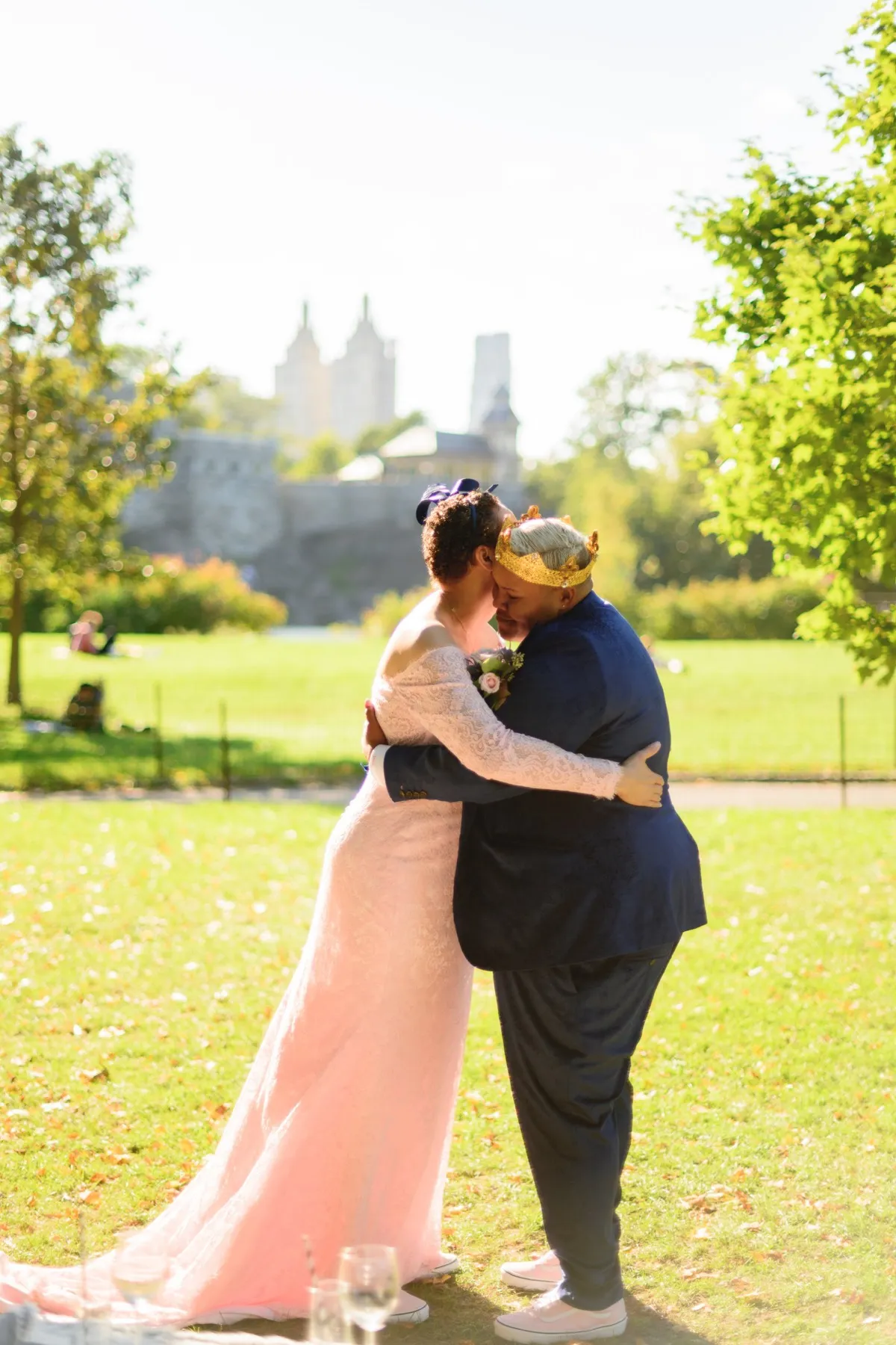 Veronica + Julie wedding ceremony at Gapstow Bridge, Central Park Wedding