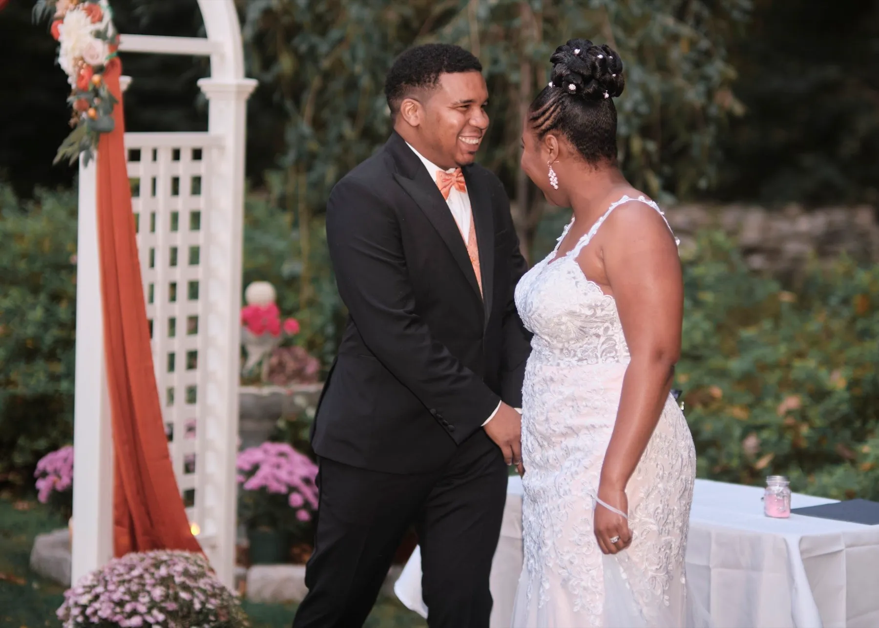 Hygdrea + Alex celebrating after the ceremony at East Hampton, CT