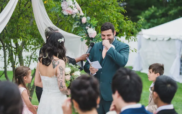 A couple standing at the altar during a personalized wedding ceremony