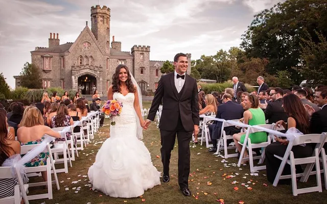 A wedding ceremony at Whitby Castle in Rye, NY