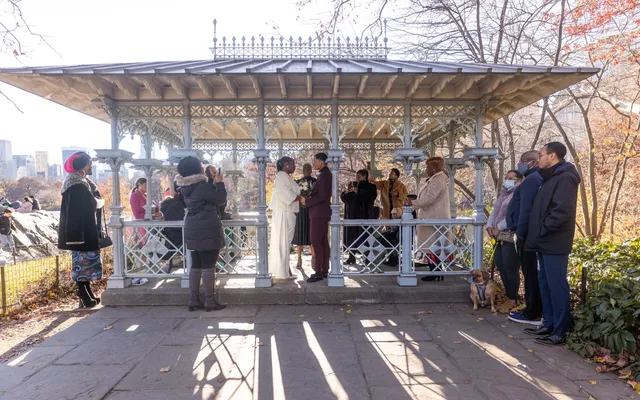 A wedding ceremony at Ladies Pavilion in Central Park