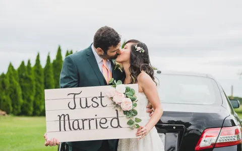 A couple celebrating an anniversary vow renewal moment